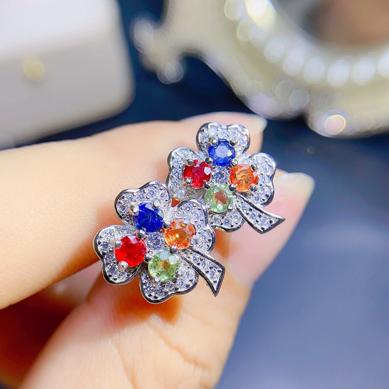 S925 Fashion New Colorful Natural Sapphire Earrings
