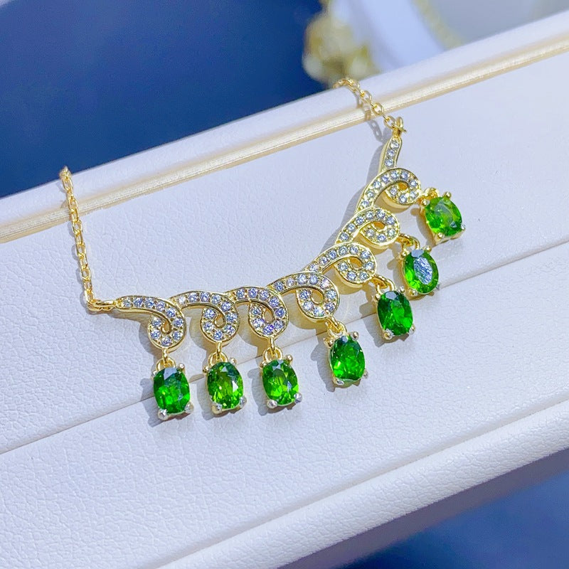 S925 Natural Tourmaline Necklace Main Stone 4*3mm Bone Chain