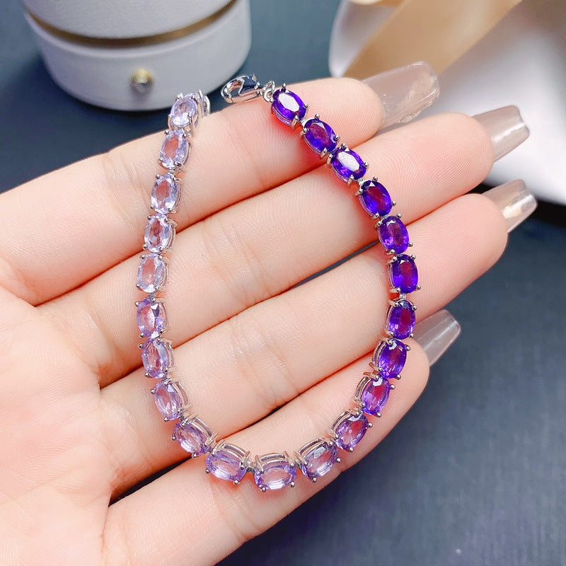 S925 Natural Gradient Color Amethyst Bracelet