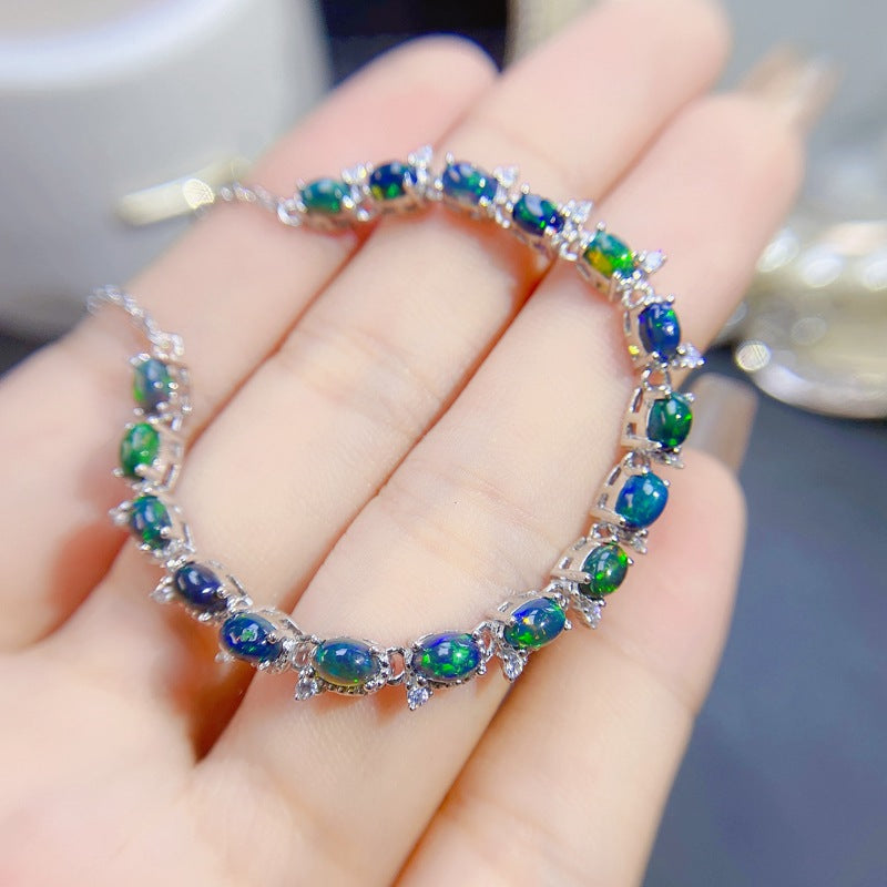S925 Natural Black Oval Women's Bracelet
