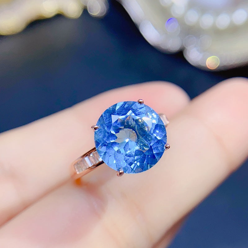 S925 Natural Swiss Blue Topaz Ring