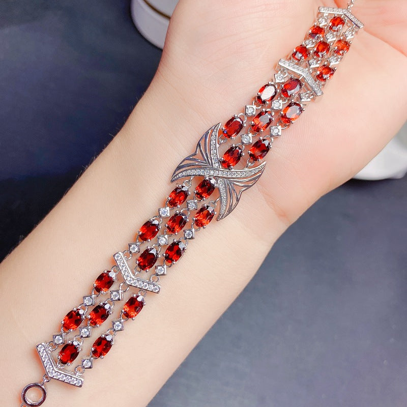 S925 High-end Luxury 4*6mm Garnet Bracelet for Girls
