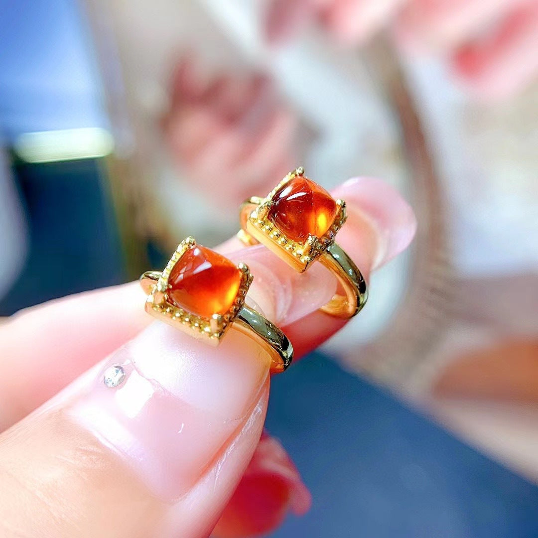 S925 Natural Fanta Sugar Tower Garnet Earring Buttons