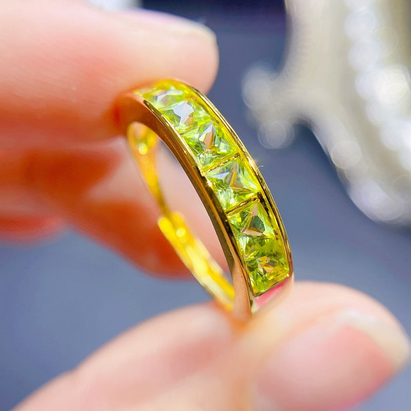 S925 3*3mm Peridot Women's Ring