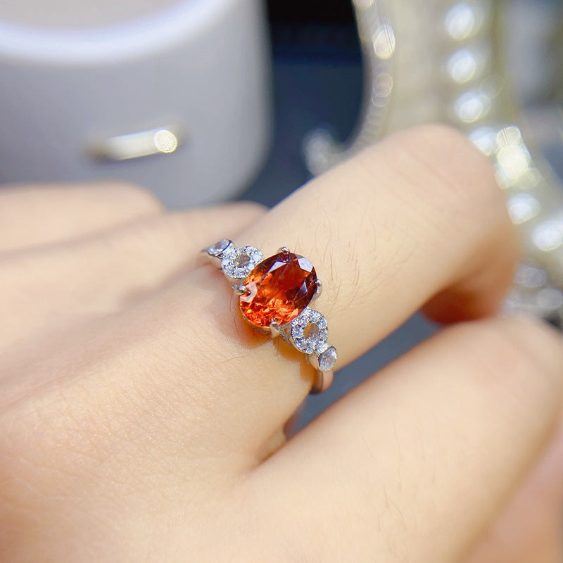 S925 Natural Fanta Garnet Ring