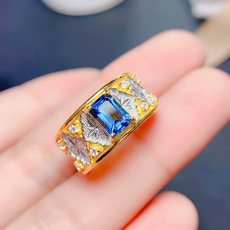 S925 Italian Crafted Design Premium Natural London Blue Topaz Ring
