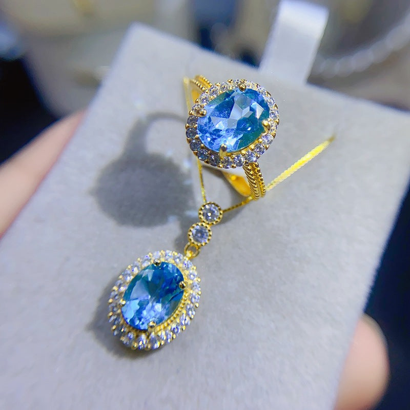 S925 Natural Swiss Blue Topaz Set