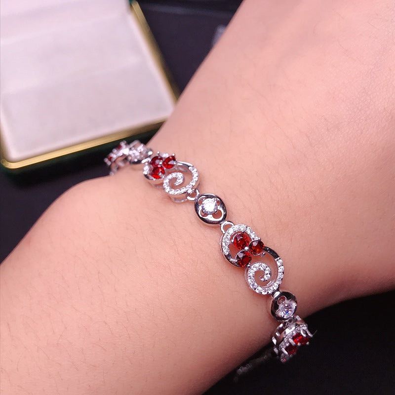 S925 Natural Garnet Women's Bracelet