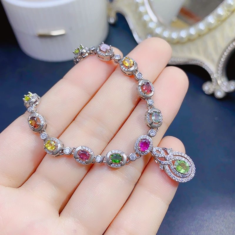 S925 natural tourmaline collarbone necklace candy color tourmaline