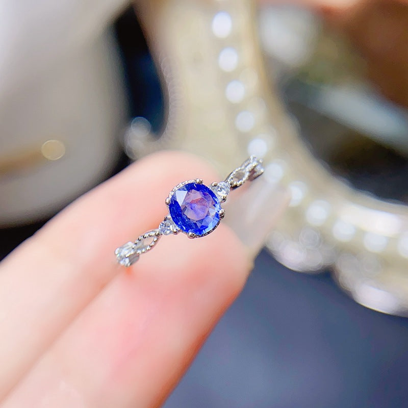 S925 Natural Sapphire Women's Life Mouth Ring 5*4mm