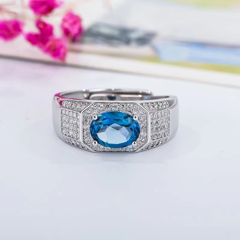 Men's 925 Silver with Blue Topaz Ring