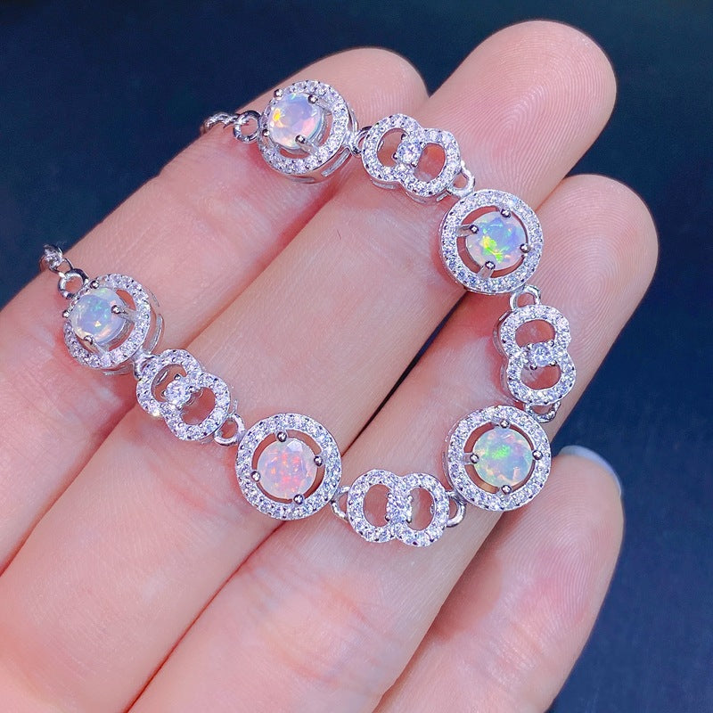 Faceted Natural Opal Women's Bracelet 925 Sterling Silver