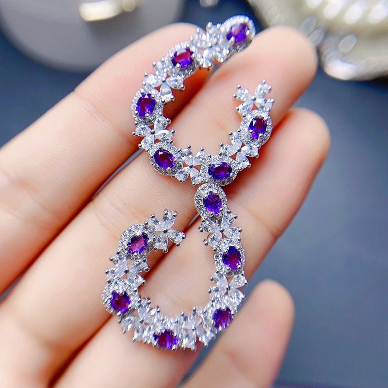 S925 New Amethyst Earrings Set in 925 Silver