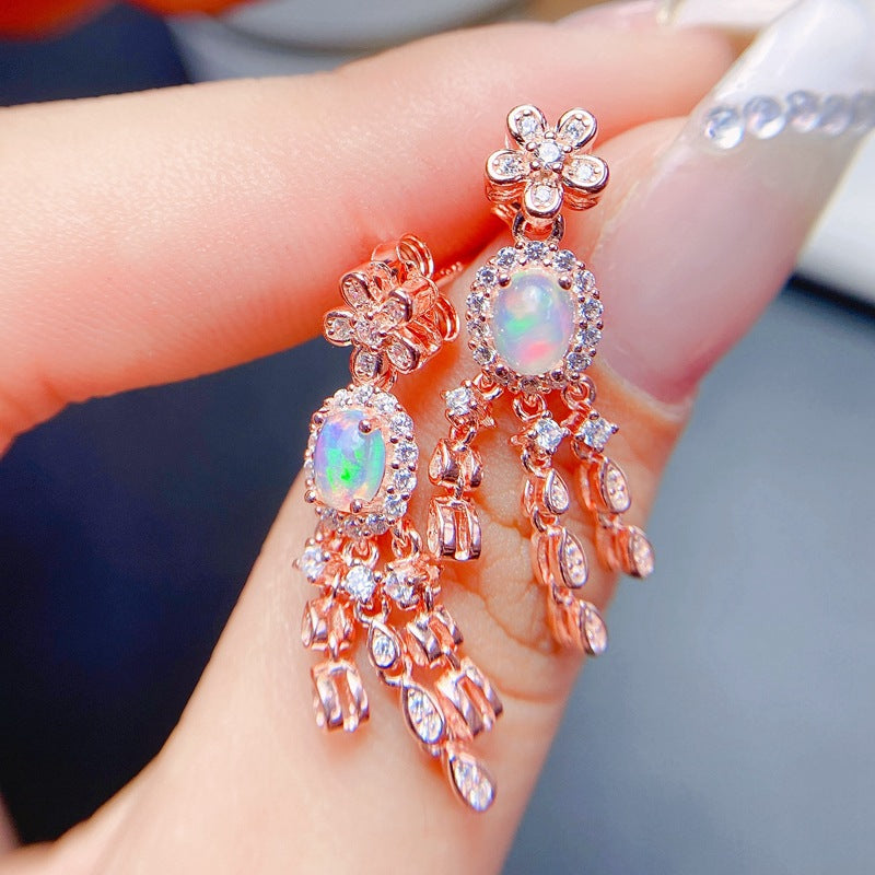 S925 Deluxe Earrings Natural Opal Stud Earrings