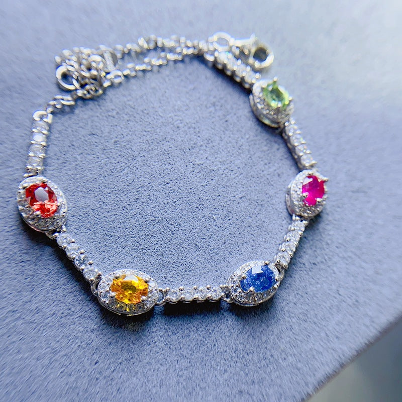 S925 Simple Natural Color Sapphire Bracelet