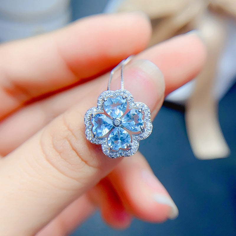 S925 New Flower Natural Topaz Pendant