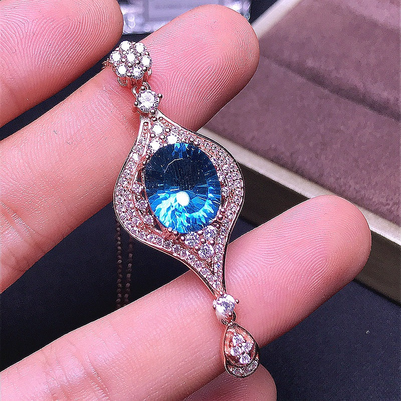 S925 Millennium Blue Topaz Chain Necklace