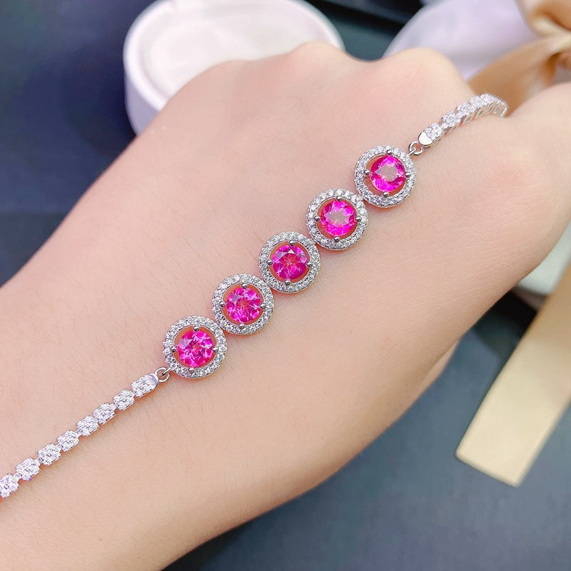 S925 Natural Pink Topaz Bracelet
