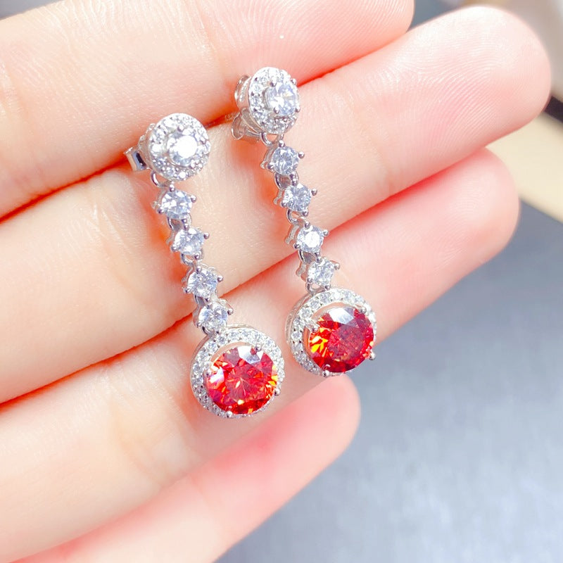 S925 USA imported moissanite diamond earrings 1 carat red diamond fire color flash