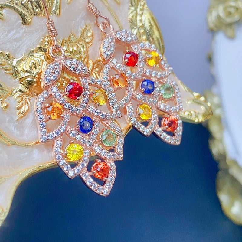 S925 Light Luxury New Colorful Natural Sapphire Earrings