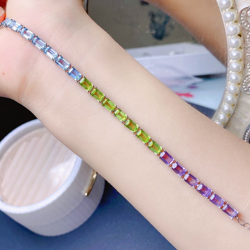 S925 Natural Peridot Amethyst Topaz Bracelet