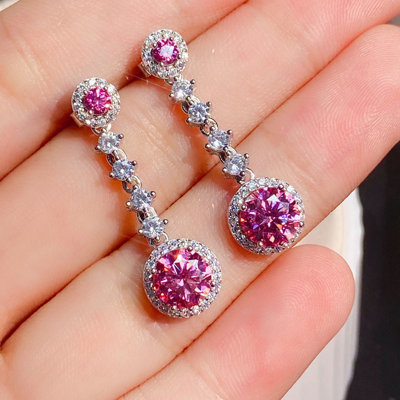 S925 USA imported moissanite diamond earrings 6.5*6.5mm 1 carat fire color flashing