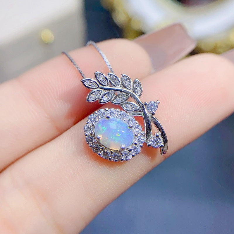 S925 Natural Fire Color Opal Pendant