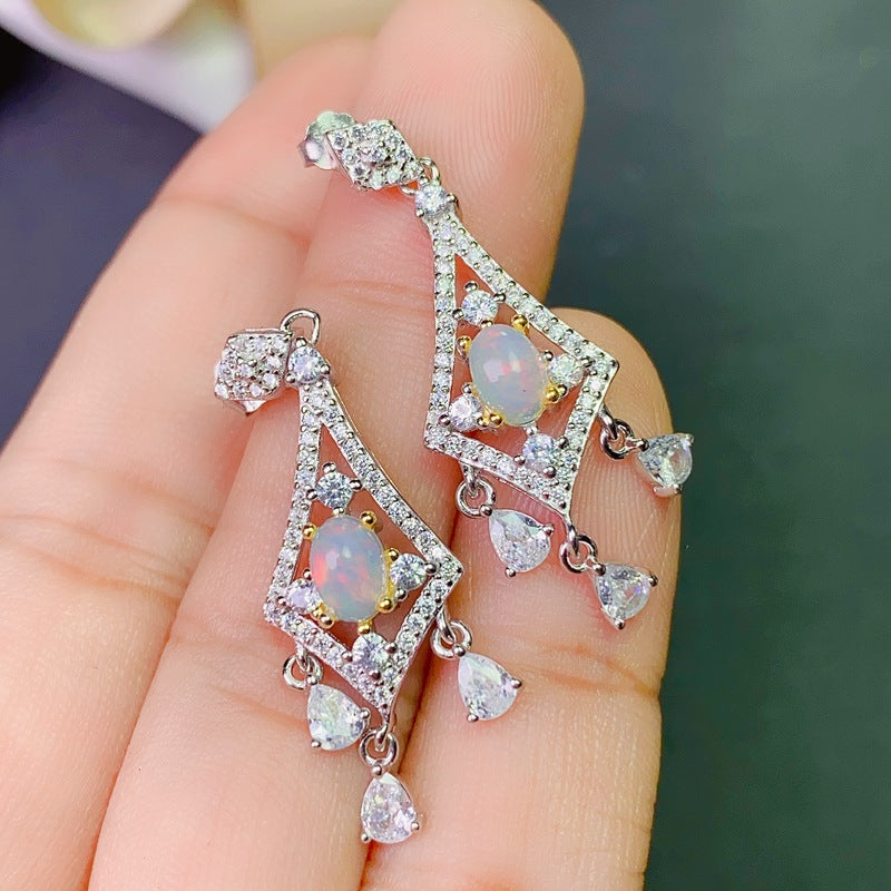 S925 Europe and the United States luxury natural opal earrings