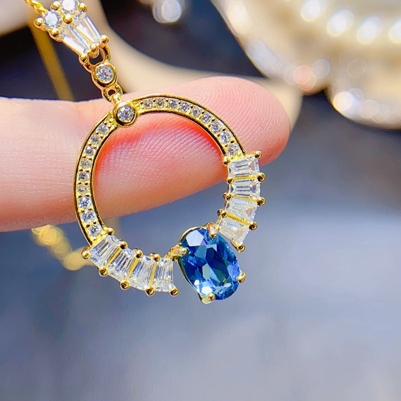 S925 Natural London Blue Topaz Pendant