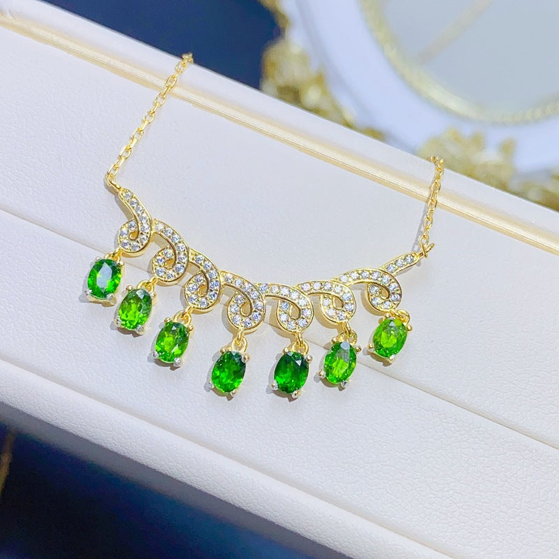 S925 Natural Tourmaline Necklace Main Stone 4*3mm Bone Chain