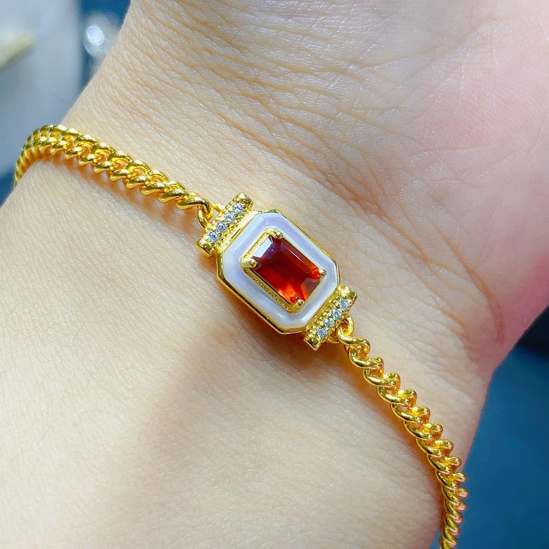 S925 Natural Fanta Garnet Bracelet with Natural Shells