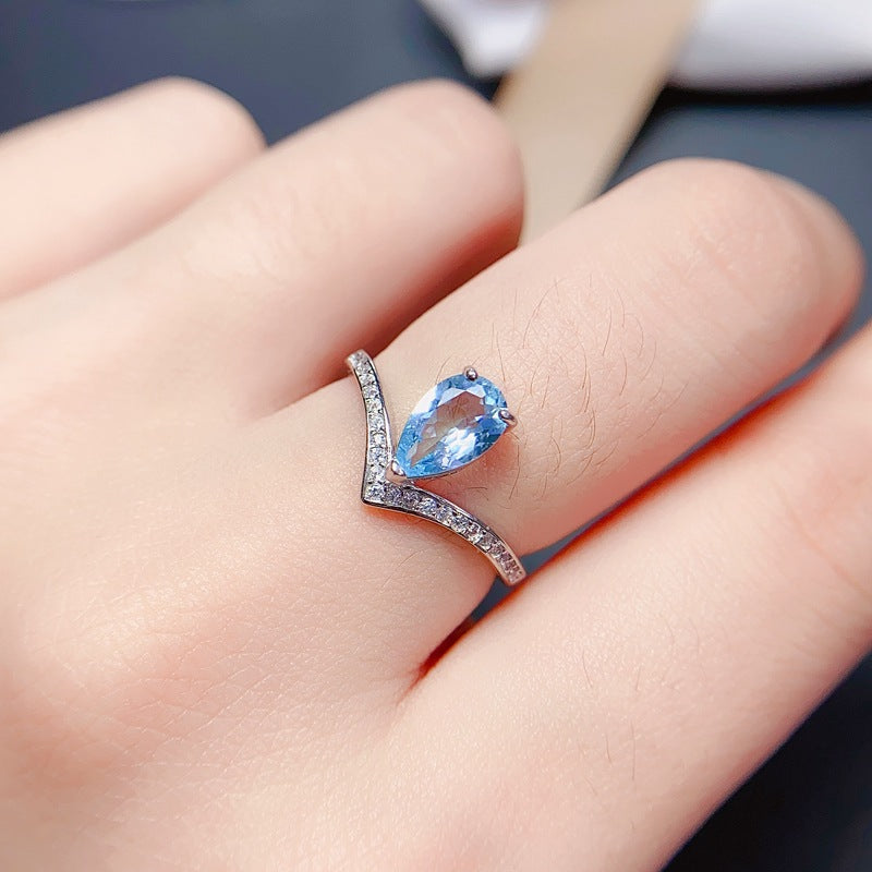 S925 Fashion Ring Natural Topaz Ring