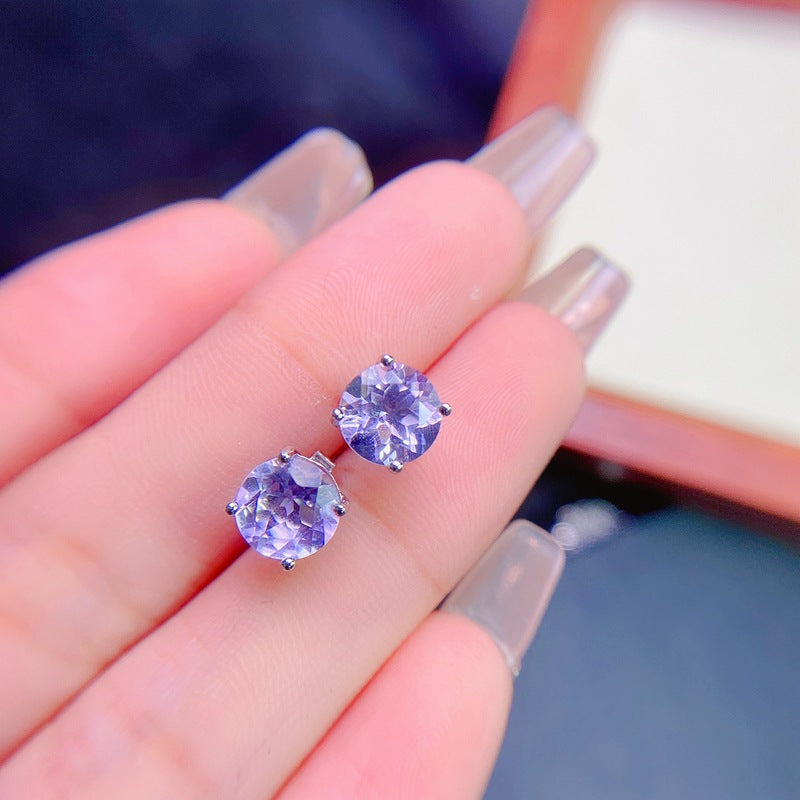 S925 Simple Natural Amethyst Earrings