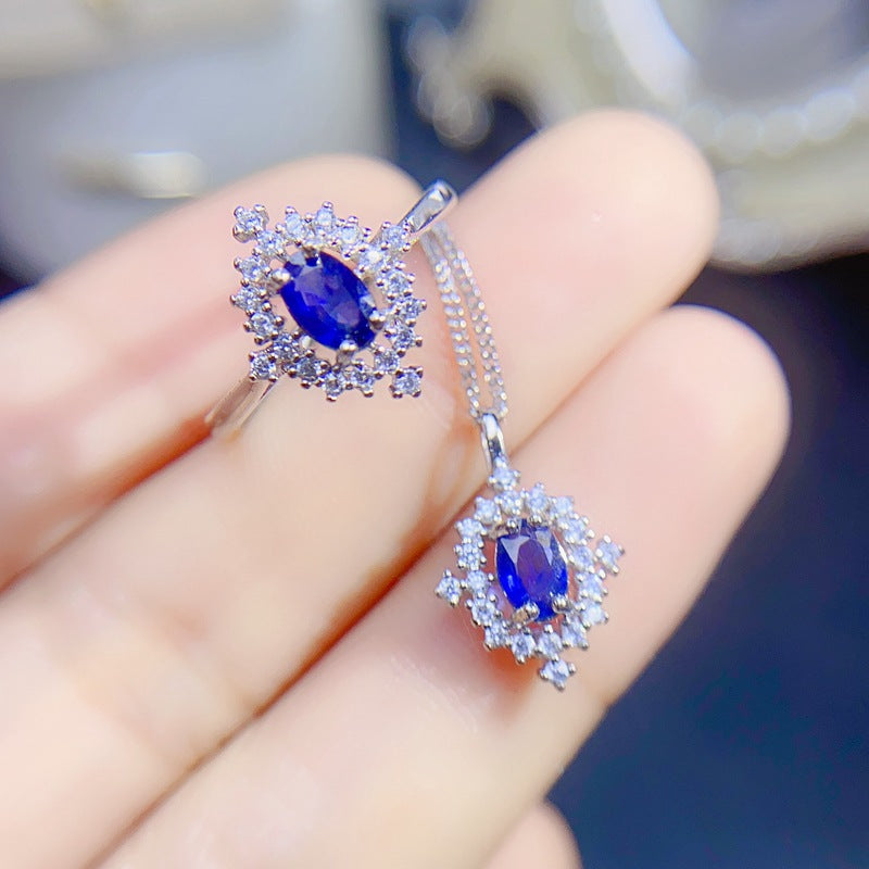 S925 Natural Sapphire Ring and Pendant
