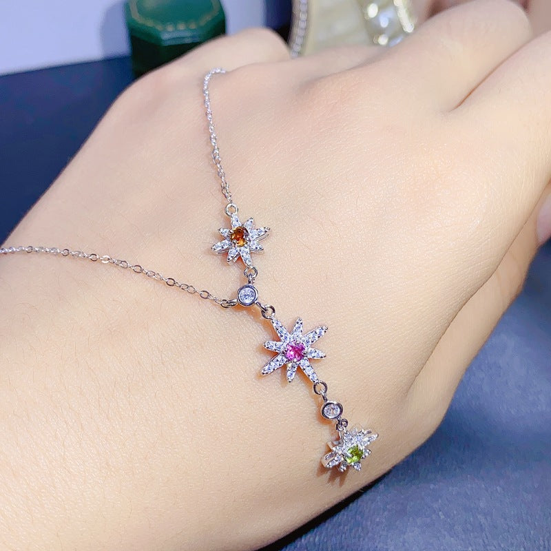 S925 Natural Color Tourmaline Sun Design Pendant Necklace