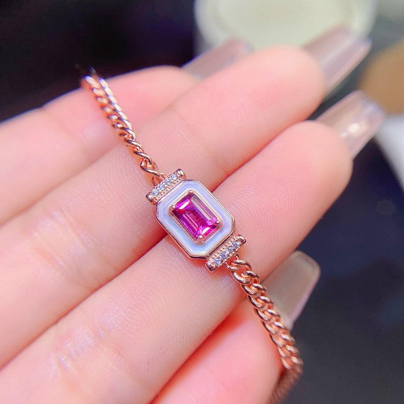 S925 Natural Magnesia Aluminum Garnet Bracelet Set 4*6mm Small Octagon