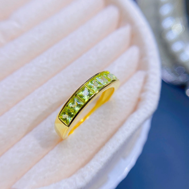 S925 3*3mm Peridot Women's Ring
