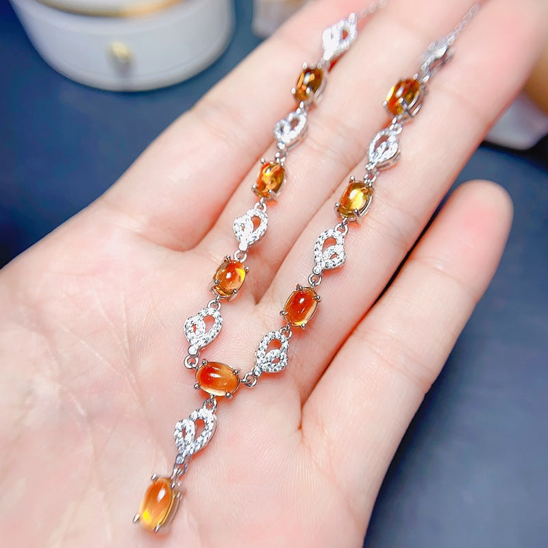 S925 natural citrine necklace 5*7mm necklace dress evening gift necklace