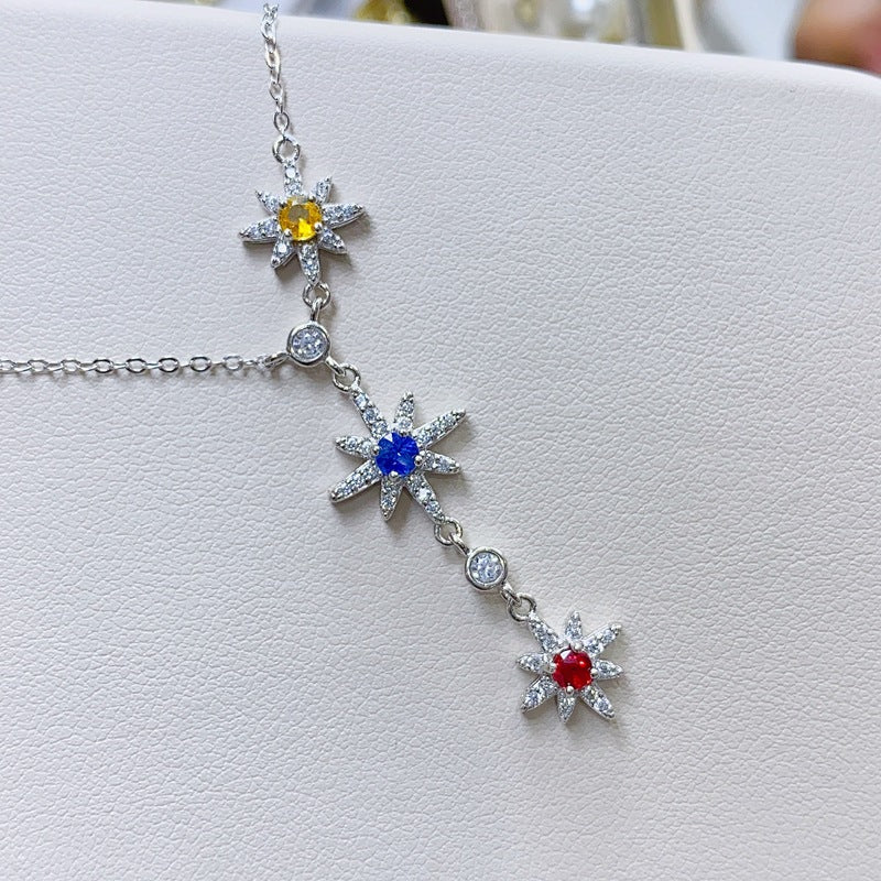 S925 Colorful Sapphire Pendant Chain