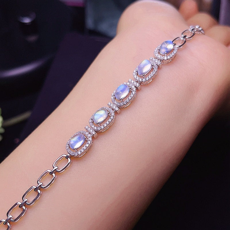 S925 Natural Blue Moonstone Bracelet