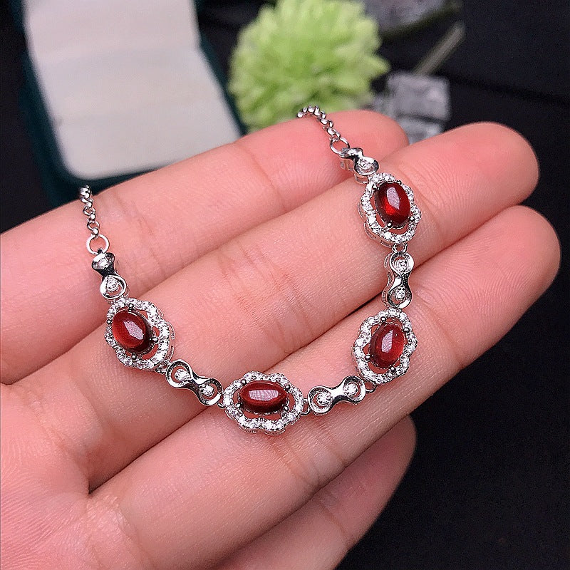 S925 Natural Garnet Bracelet