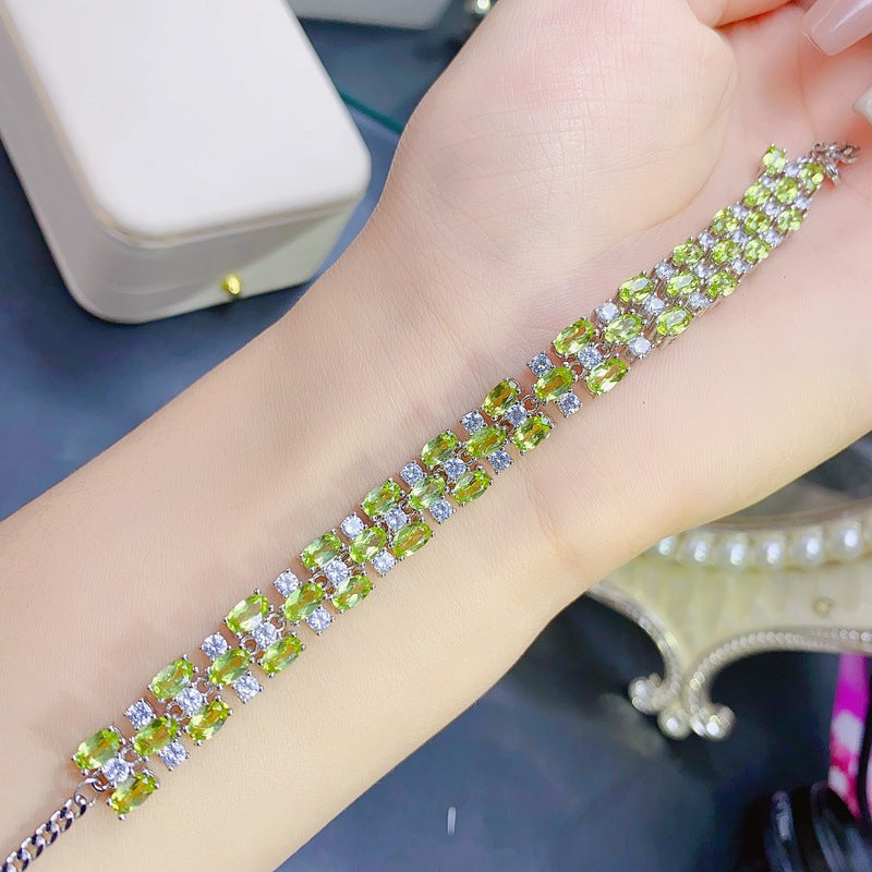 S925 Natural Peridot Bracelet Luxury Ladies Bracelet
