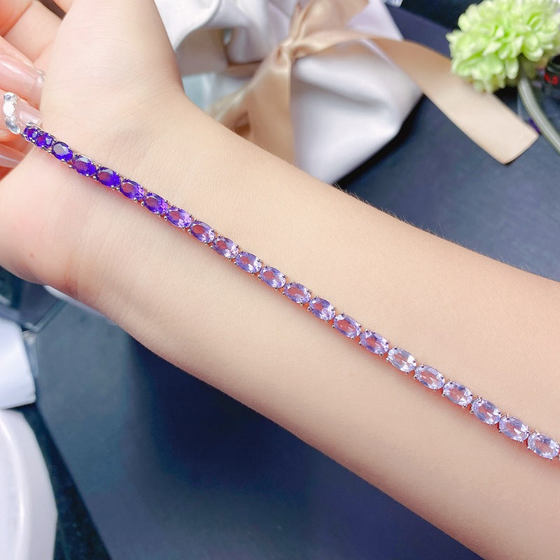 S925 Natural Gradient Color Amethyst Bracelet