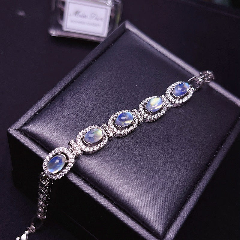 S925 Natural Blue Moonstone Bracelet