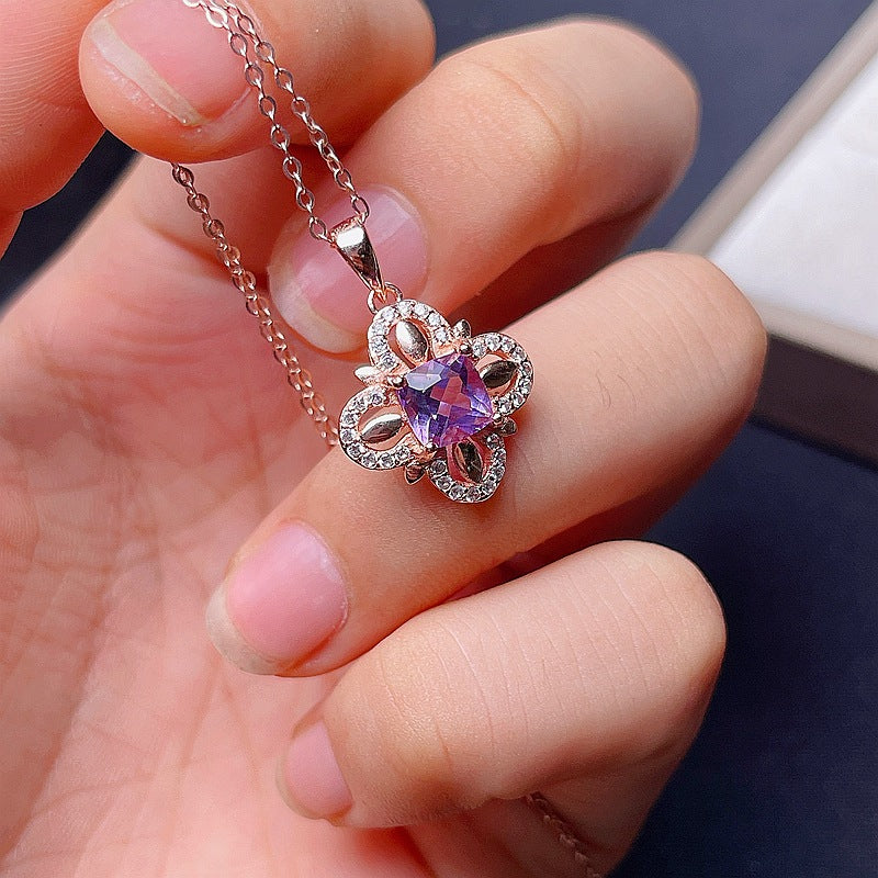 S925 Natural Amethyst Pendant