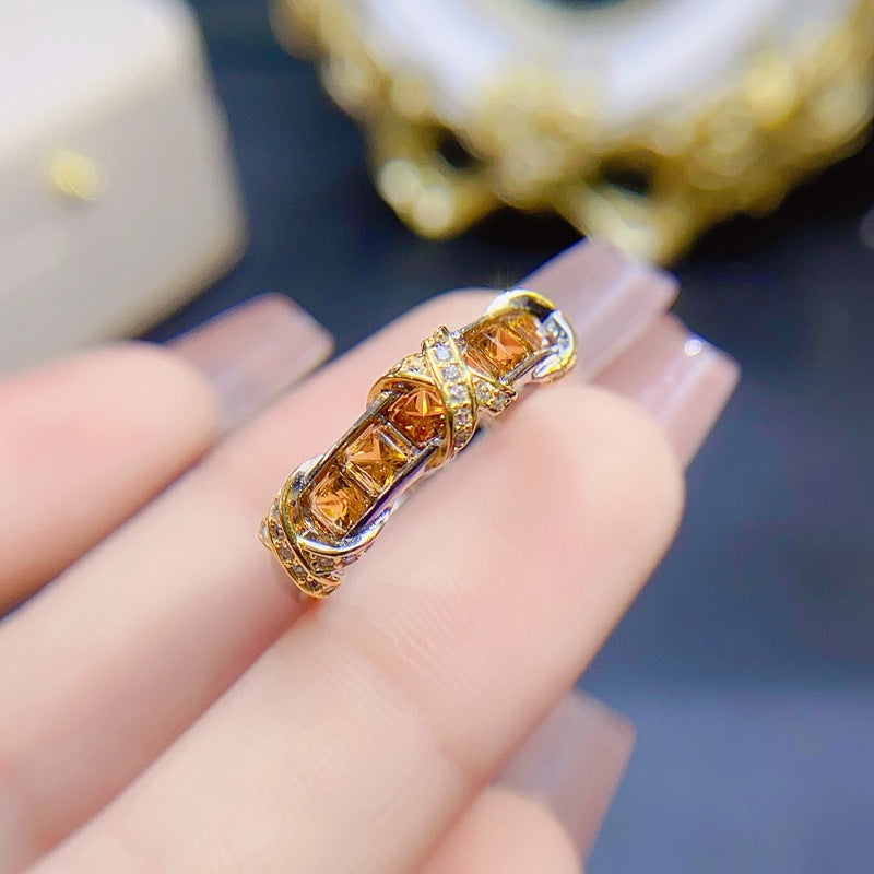 S925 Natural Citrine Ring