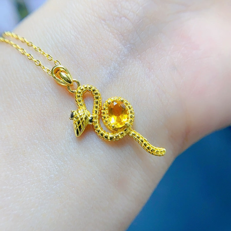S925 Small Snake Natural Citrine Pendant 4*6mm Pendant