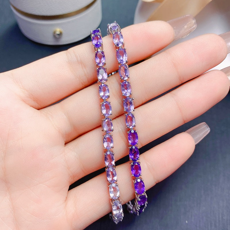 S925 Natural Gradient Color Amethyst Bracelet