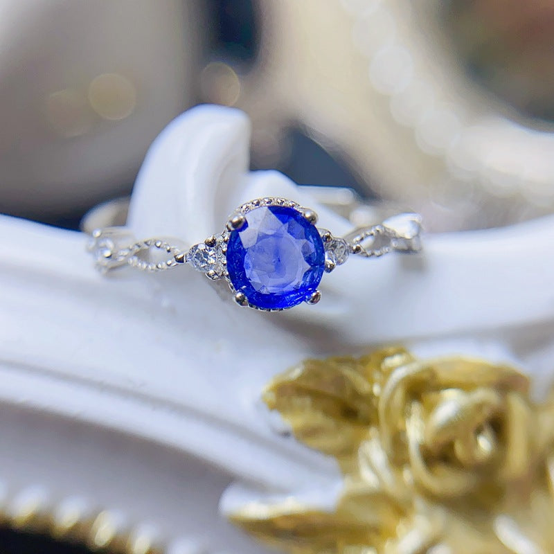 S925 Natural Sapphire Women's Life Mouth Ring 5*4mm