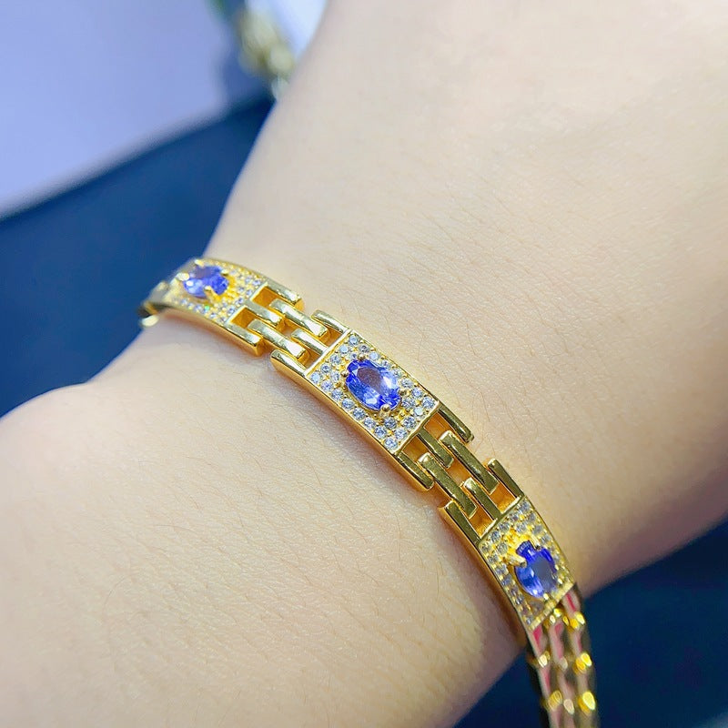 S925 Fashion Light Luxury New Simple Natural Tanzanite Women's Bracelet